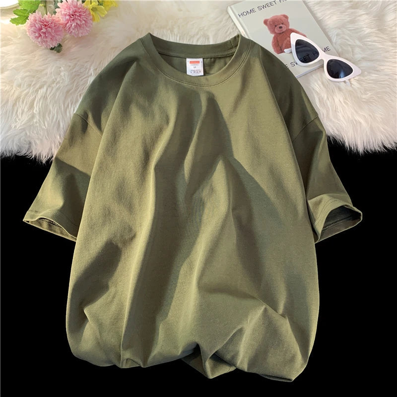 Oversized Summer Short Sleeve Men's T Shirt New Fashion Solid Loose O-Neck T Shirts Mens Cotton Hip Hop Streetwear Top Tees 5XL Quick Pick Grocers