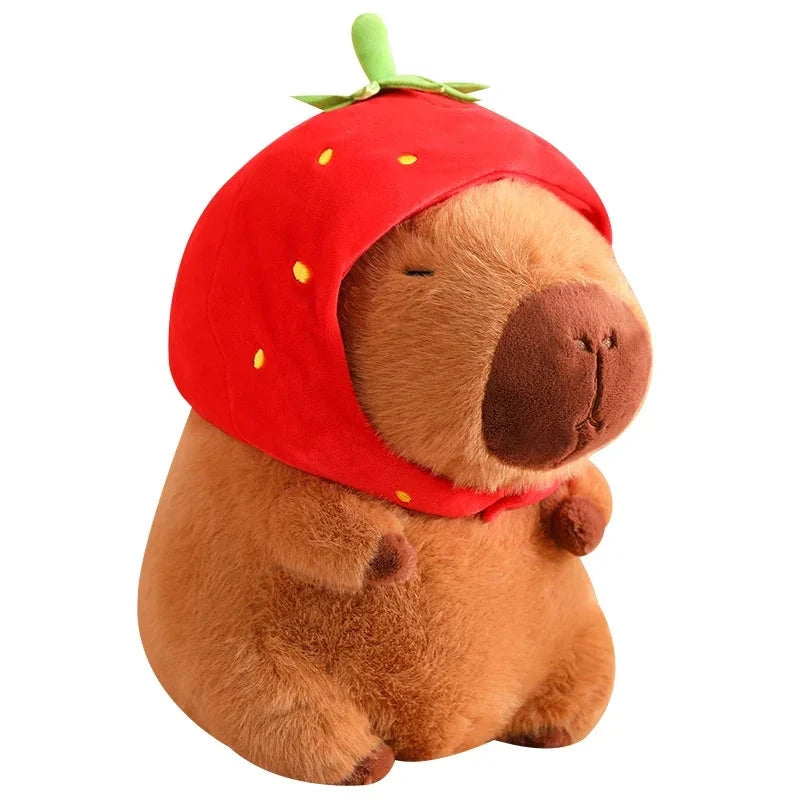 Strawberry Hat Capybara Plush Toy Simulation Turtle Backpack Capibara Stuffed Animals Papa Hand Circle Ring Small size Pendant Econic Blanks