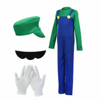 Mens Halloween Plumber Costume with Fake Beard Hat Gloves Adult Cosplay Jumpsuit Party Outfit Red, Yellow, Purple Plumber Quick Pick Grocers
