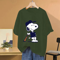 Snoopy Baseball Cartoon Anime Women T-shirt Summer Short Sleeve 100% Cotton Men Tee Shirts Tops 2025 New Fashion Couple Clothes Quick Pick Grocers