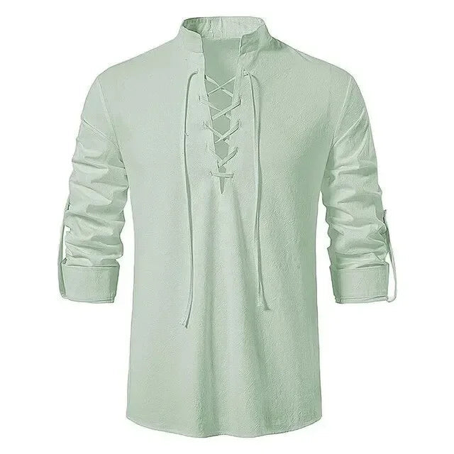 King Billion Men's Shirts Casual Men Cotton Linen Long Sleeve T-shirt Spring Autumn Vintage Shirt US Size Drawstring Neck Quick Pick Grocers