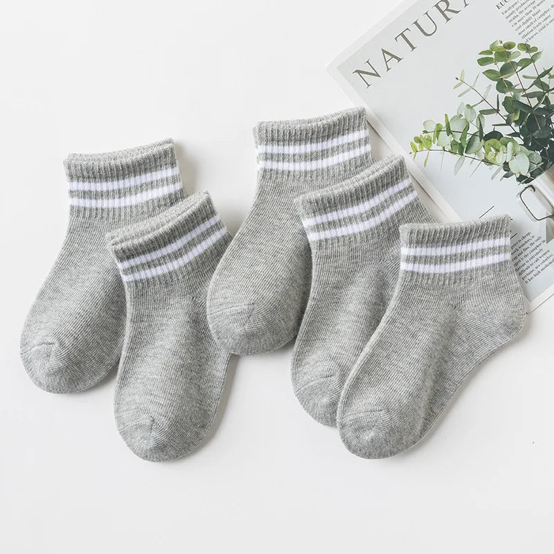 5 Pairs/Lot 2023 New Summer Children Socks Cotton Kids Fashion Black White Gray For 1-12 Years Teen Student Baby Girl Boy Socks Quick Pick Grocers