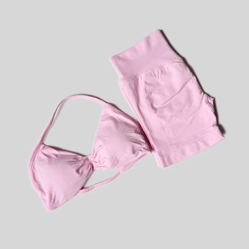 Impact Gym Set Women 2 Piece Sets Halter Neck Tank Tops High Waist Scrunch Seamless Shorts Sport Suit Sportswear Workout Set Quick Pick Grocers