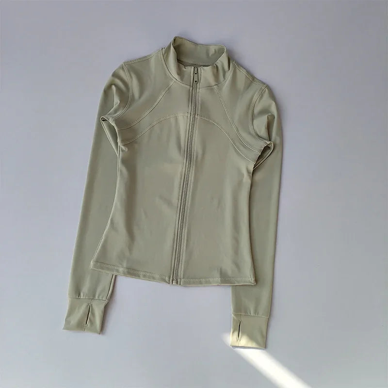 Outdoor Sports Long Sleeved Women Slim Yoga Clothes Quick Dry Zipper Cardigan Stand Up Collar Jacket Running Fitness Jacket Top Quick Pick Grocers