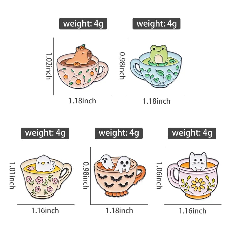 Creative Coffee Cup Animal Collection Enamel Pins Ghost Duck Capybara Frog Brooch Lapel Badge Cute Halloween Jewelry Kid Gift  ﻿ Quick Pick Grocers