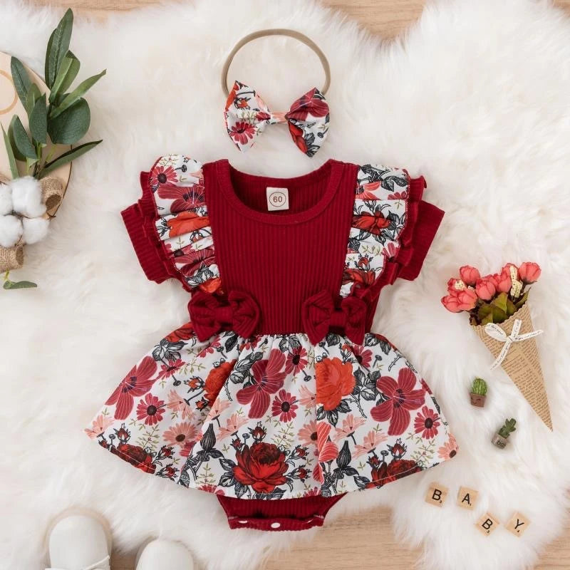 Summer Baby Girl Dress With Bowknot Striped Jumpsuit Cotton Dress For Newborn Floral Clothes Baby Crawling Clothes Quick Pick Grocers