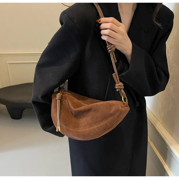 Faux Suede Super Popular Niche Suede Shoulder Bag for Women 2025 Hot Sale Single Crossbody Bags Underarm Dumpling Sweet Bags Quick Pick Grocers