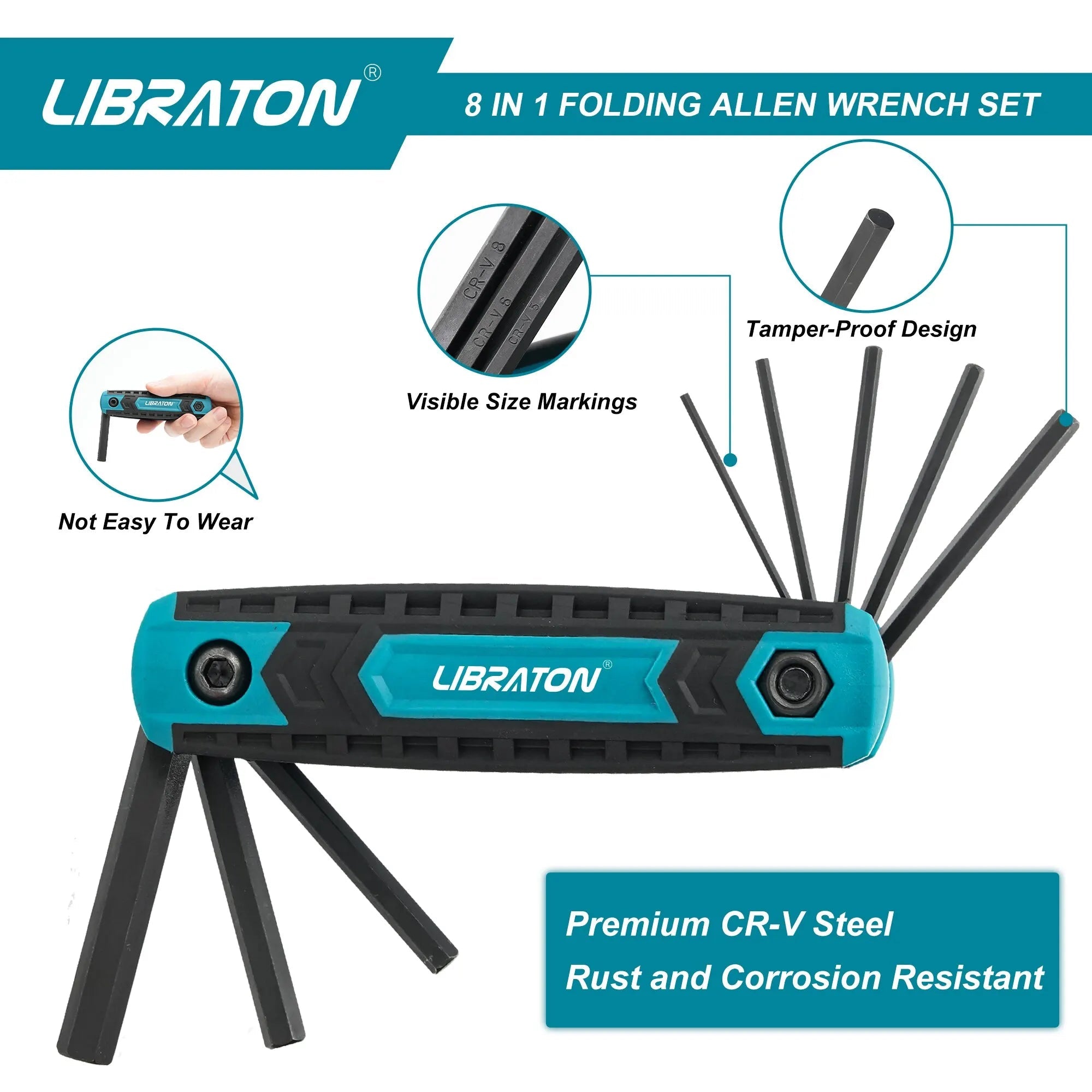 LIBRATON 8 in 1 Folding Allen Wrench Set Metric Allen Key Set Tool Or Folding Tamper Proof Torx Key Set Portable Star Wrench Kit Quick Pick Grocers