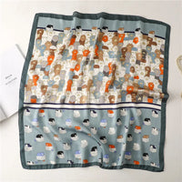 2025 Silk Shawl Print Headscarf Cat Hair Wrap Neckerchief Female Satin Square Scarf For Women Headband Foulard Hijab Bandana Quick Pick Grocers