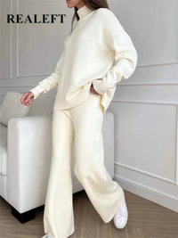 Autumn Winter 2 Pieces Women Sets Knitted Tracksuit Turtleneck Sweater and Straight Jogging Pants Suits Quick Pick Grocers
