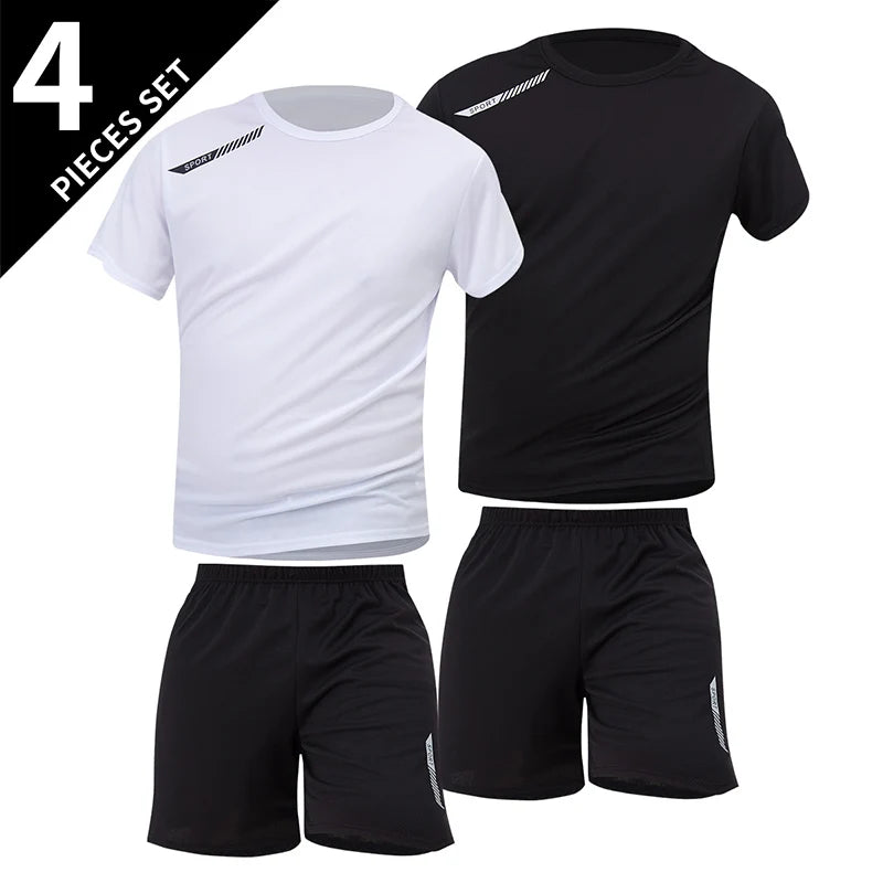2/4/6 Pcs Plus Size Men's Quick-drying Short-sleeved Shorts Suit Men's Leisure Sports Running Fitness T-shirt Joker Shorts Teen Quick Pick Grocers