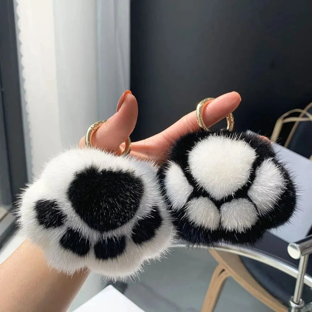 Cat Paw Pendant Keychain Couple Keychain Fluffy Faux Fur Keychain Charm Cute Soft Plush Toy Key Ring Backpack Car Key Pendant Econic Blanks