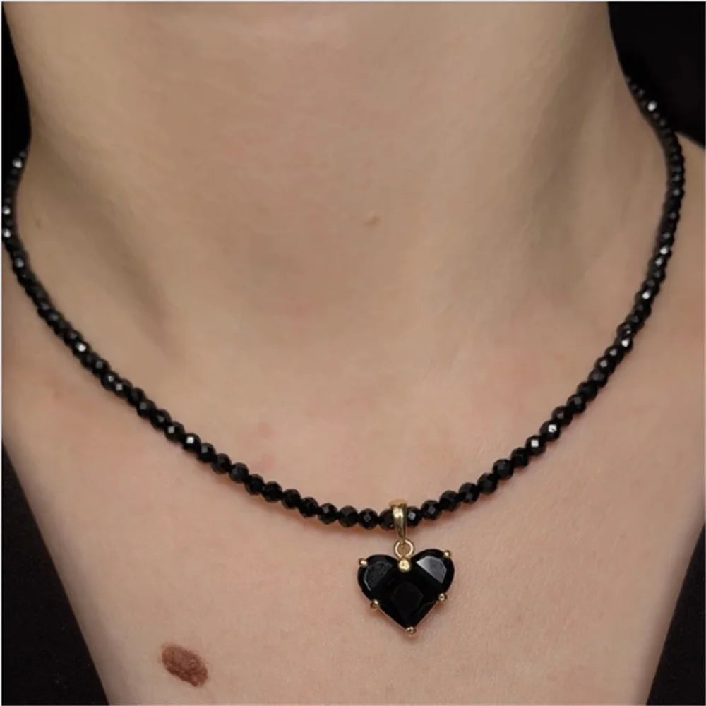 Fashion Vintage Sexy Zircon Heart Pendant Necklace For Women Female Boho Geometric Baroque Transparent Crystal Chain Jewelry Quick Pick Grocers