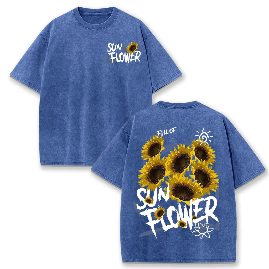 Lift Is Good Beautiful Sunflower Print Washed T Shirts Women Soft Cotton T-Shirt Street Creative Short Sleeve Summer Casual Tops Quick Pick Grocers