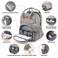 3 In 1 Diaper Bag Backpack Foldable Baby Bed Waterproof Travel Bag with USB Charge Diaper Bag Backpack with Changing Bed 3 types Purest Peak