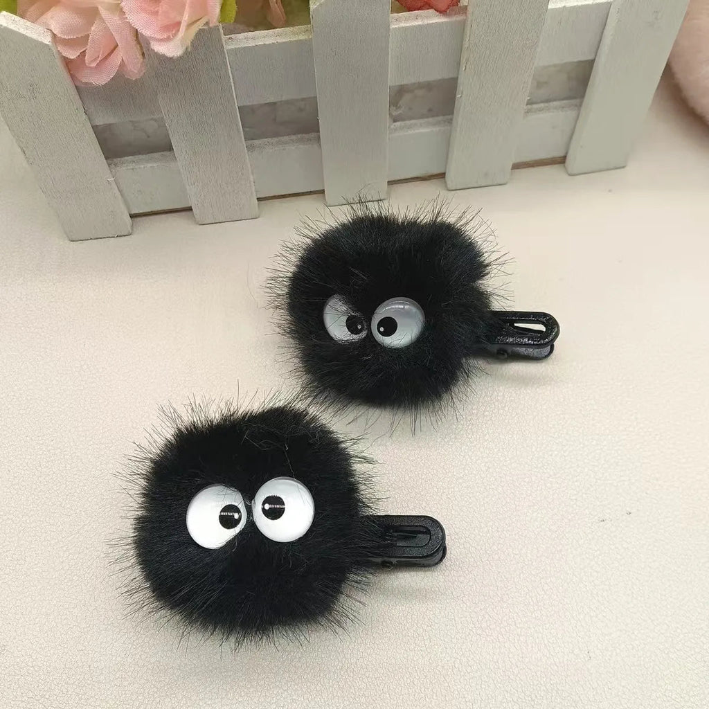 Cute Black Fuzzy Hair Clip for Women - Big Eyes Design, Adorable Hair Accessories for Girls, Daily & Party Wear Quick Pick Grocers