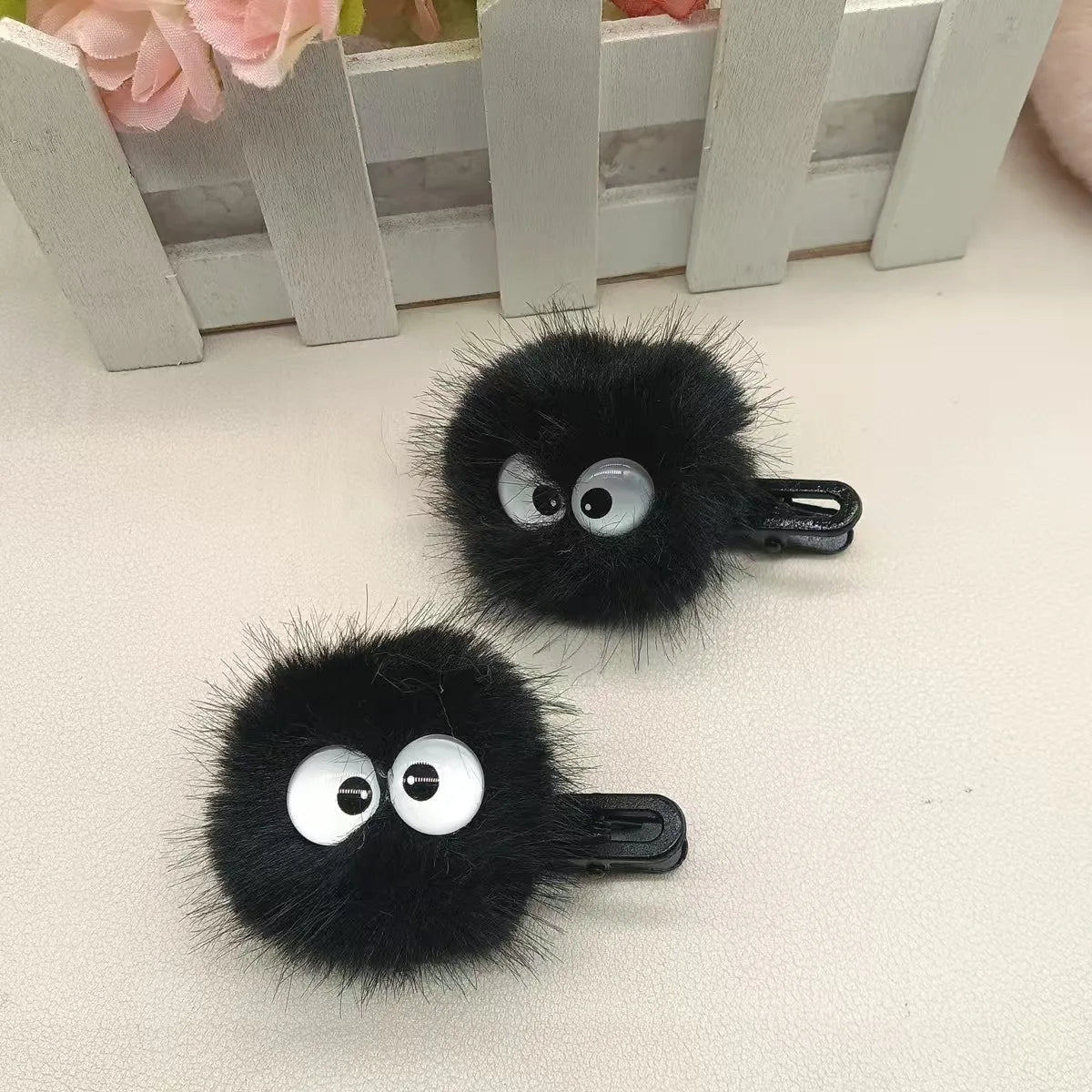 Cute Black Fuzzy Hair Clip for Women - Big Eyes Design, Adorable Hair Accessories for Girls, Daily & Party Wear Quick Pick Grocers