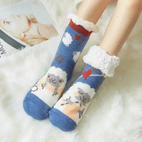 Christmas Gift Slipper Socks Women Thermal Winter Warm Plush Non slip Grip Sleeping Floor Short Sock Fuzzy Fluffy Female Cartoon Quick Pick Grocers
