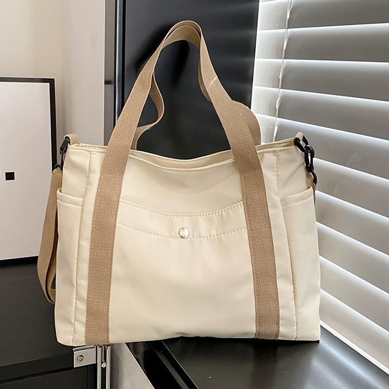 Large Capacity Nylon Crossbody Bag Casual Solid Color Messenger Shoulder Bag with Removable Strap Quick Pick Grocers