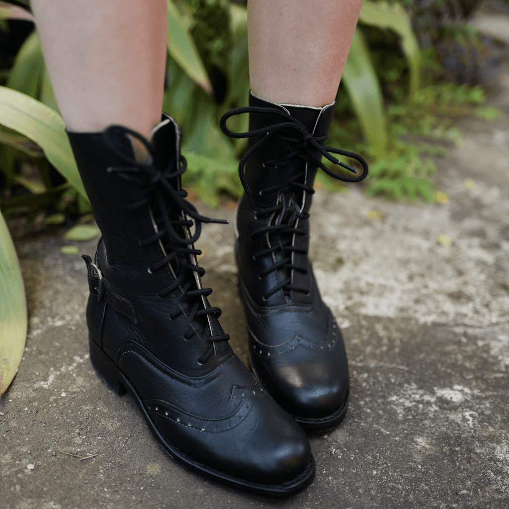 Black Leather Victorian Ankle Boots Atitlan Leather