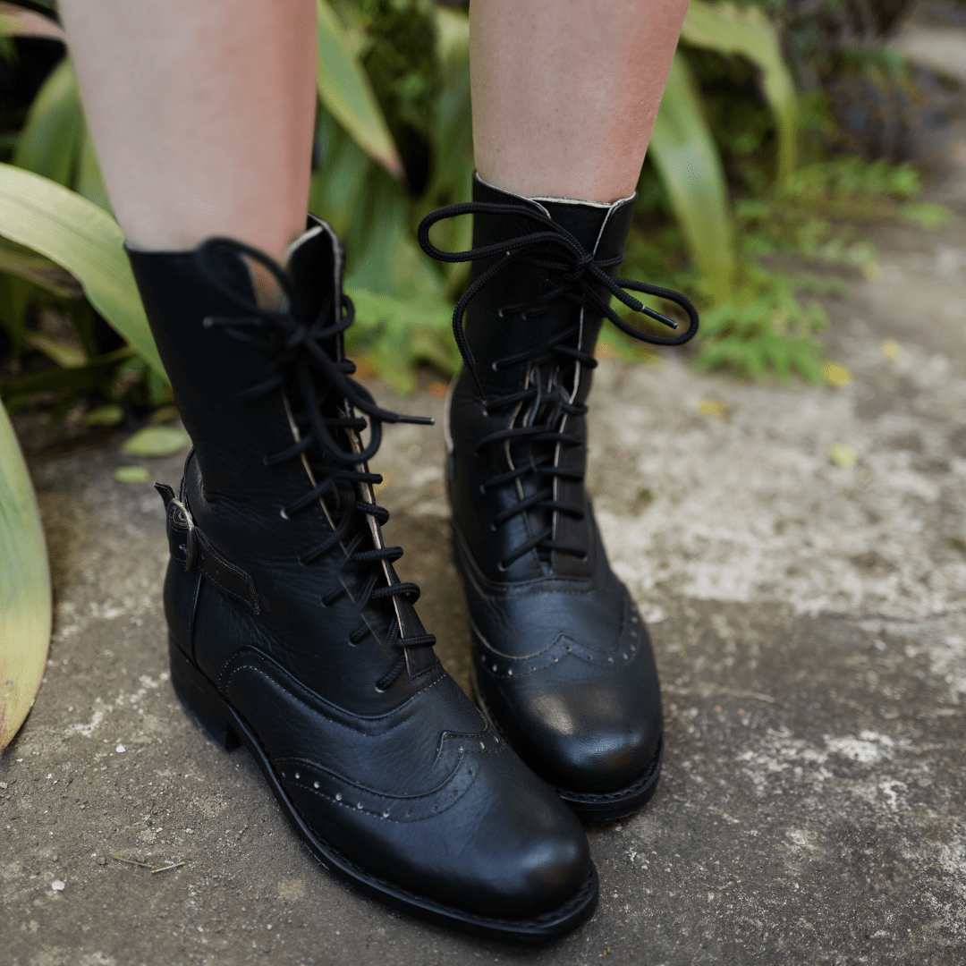 Black Leather Victorian Ankle Boots Atitlan Leather