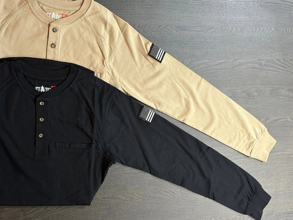 FR 3-Button Henley Shirt - Tan Static FR