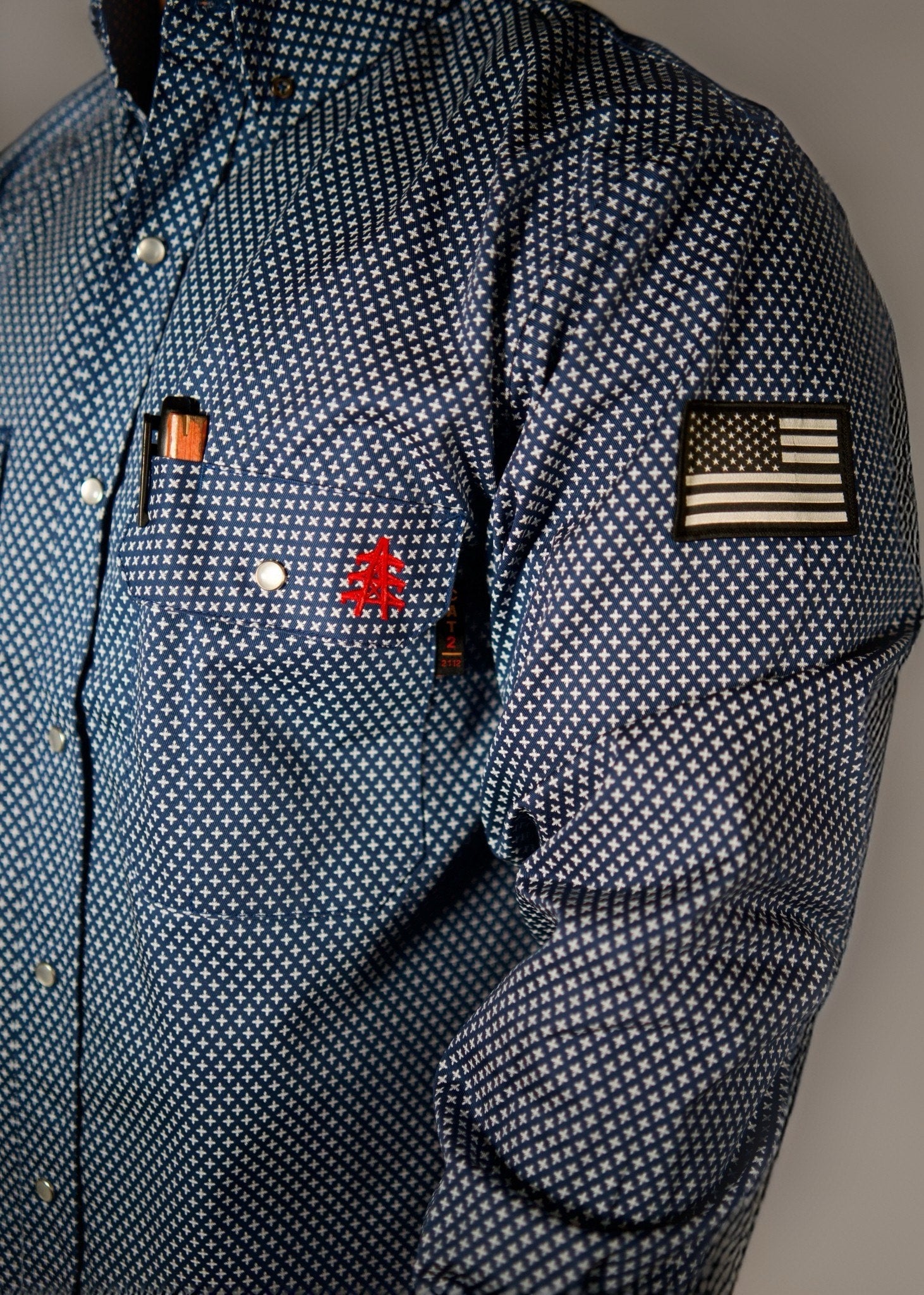 FR Pearl Snap Work Shirt - Honor Navy Static FR