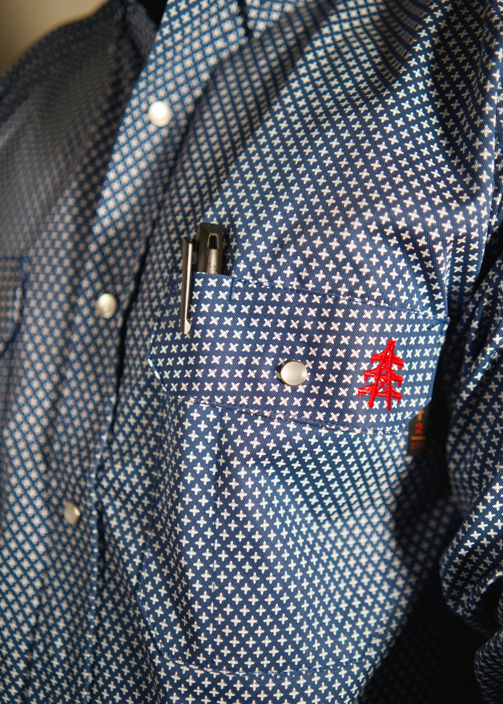 FR Pearl Snap Work Shirt - Honor Navy Static FR