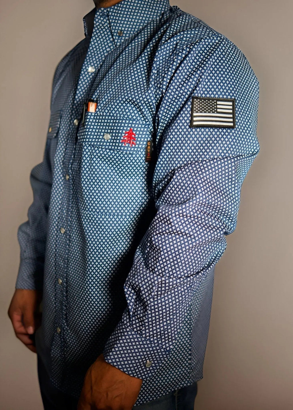 FR Pearl Snap Work Shirt - Honor Navy Static FR