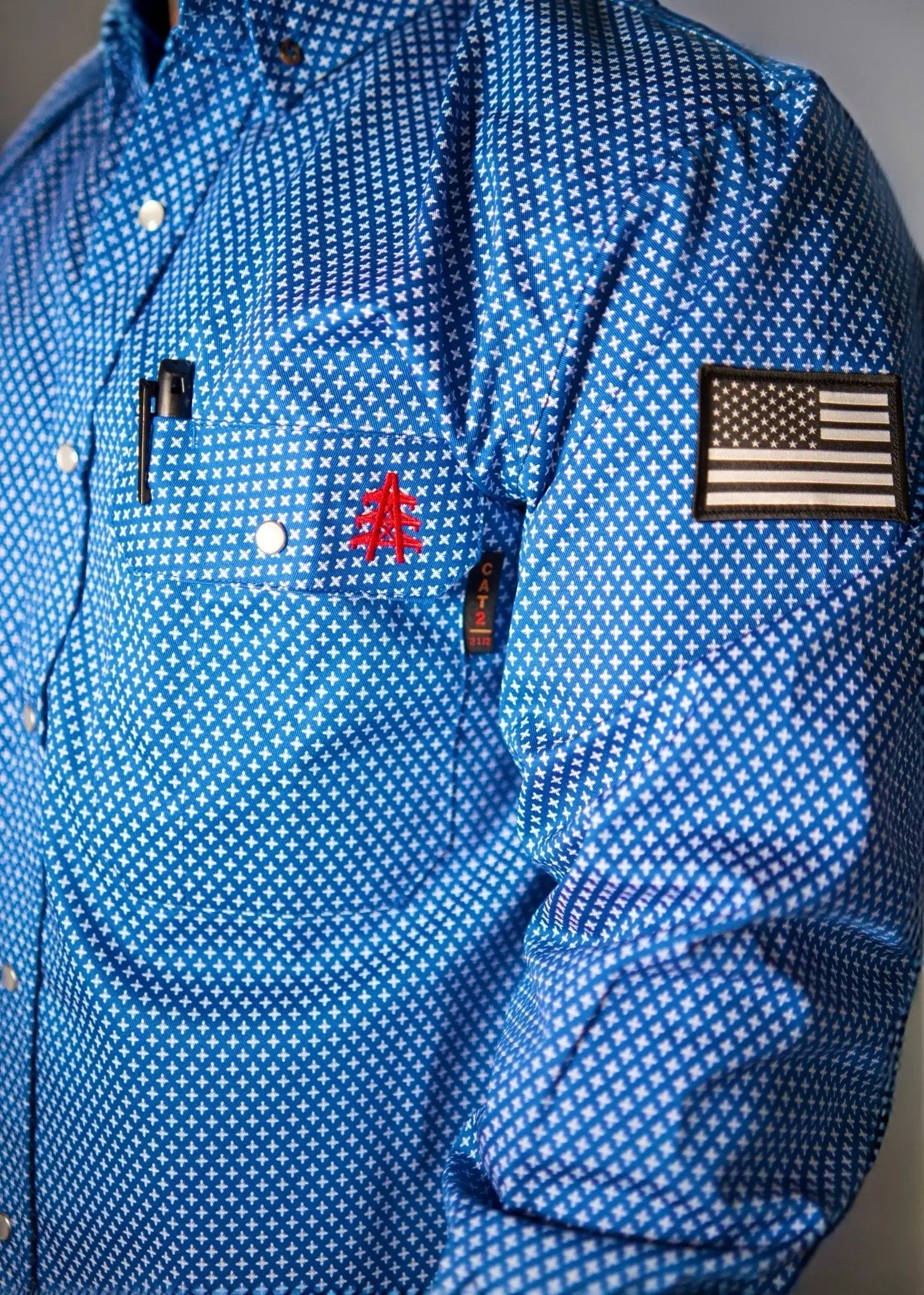 FR Pearl Snap Work Shirt - Royal Blue Static FR