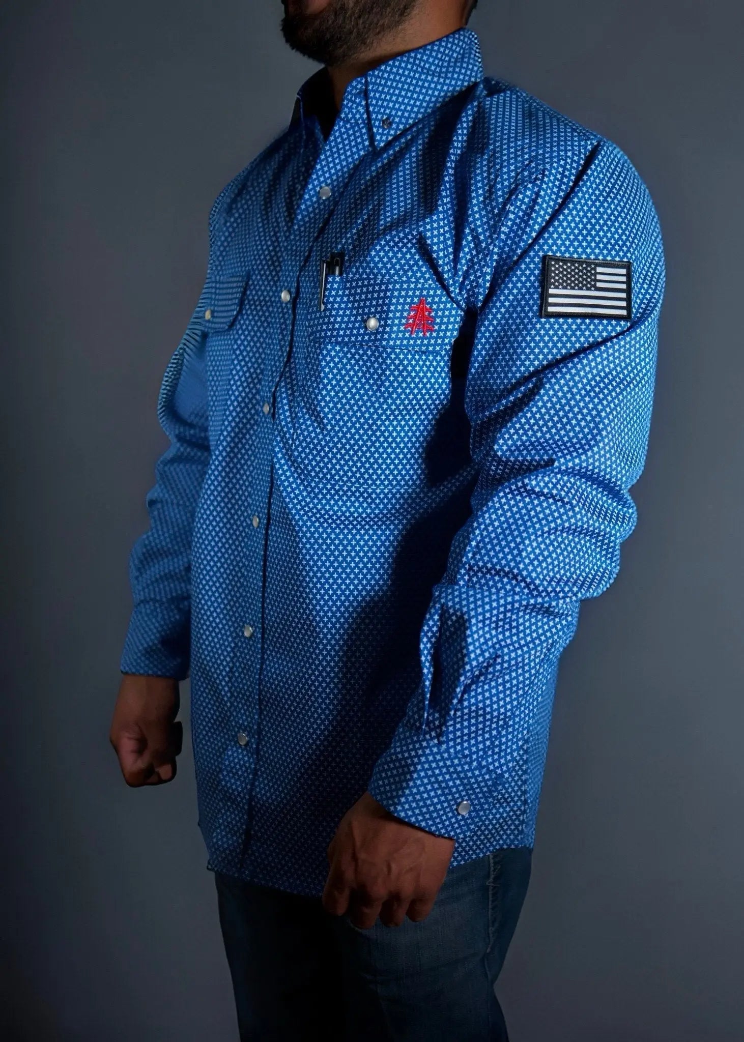 FR Pearl Snap Work Shirt - Royal Blue Static FR