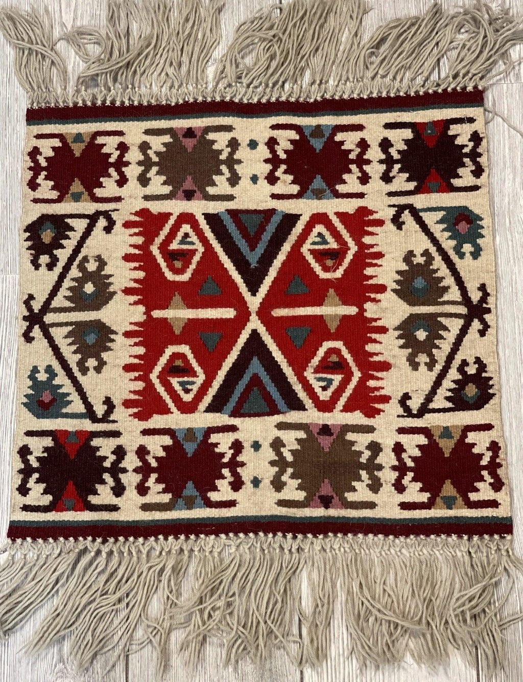 Vintage Navajo Like Bulgarian Wool Kilim Display Rug 1'8''x1'7''